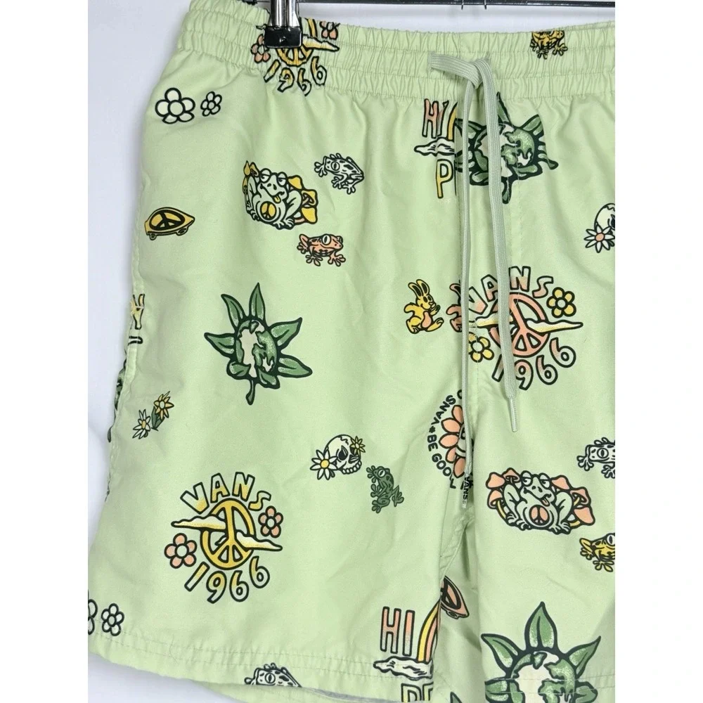Vans Surf Volley Shorts Mens M Green Peace Graphic Swim Trunks Beach 5
